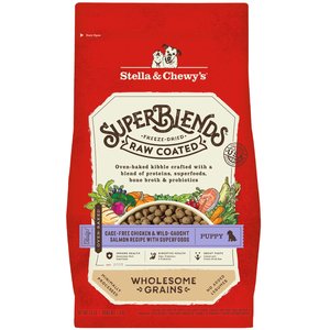 Stella & Chewy's SuperBlends Raw Coated Wholesome Grains Puppy Cage-Free Chicken & Wild-Caught Salmon Recipe with Superfoods Dry Dog Food, 3.5-lb bag