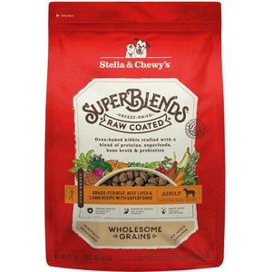Stella & Chewy's SuperBlends Raw Coated Wholesome Grains Grass-Fed Beef, Beef Liver & Lamb Recipe with Superfoods Dry Dog Food, 21-lb bag