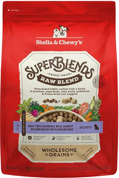 Stella Chewy s SuperBlends Raw Blend Wholesome Grains Puppy Cage Free Chicken Wild Caught Salmon Recipe with Superfoods Dry Dog Food