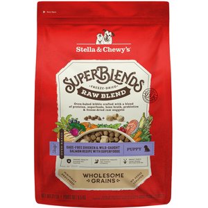 Stella & Chewy's SuperBlends Raw Blend Wholesome Grains Puppy Cage-Free Chicken & Wild Caught Salmon Recipe with Superfoods Dry Dog Food, 21-lb bag