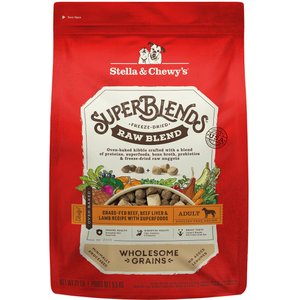 Stella & Chewy's SuperBlends Raw Blend Wholesome Grains Grass-Fed Beef, Beef Liver & Lamb Recipe with Superfoods Dry Dog Food, 21-lb bag