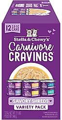 Stella & Chewy's Carnivore Cravings Savory Shreds Variety Pack Cat Food, 2.8-oz can, case of 12