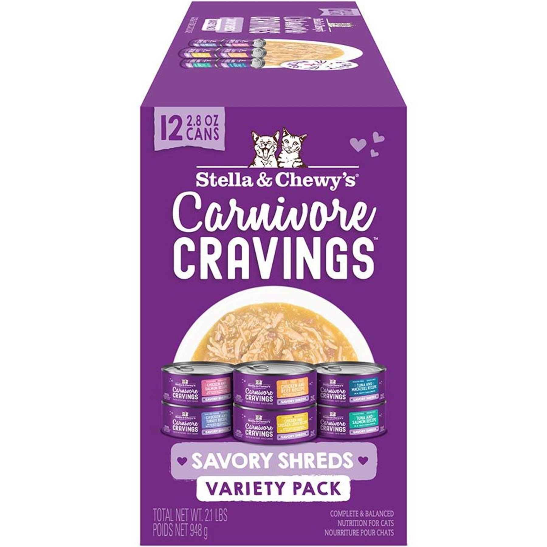 Stella & Chewy's Carnivore Cravings Savory Shreds Variety Pack Cat Food, 2.8-oz can, case of 12