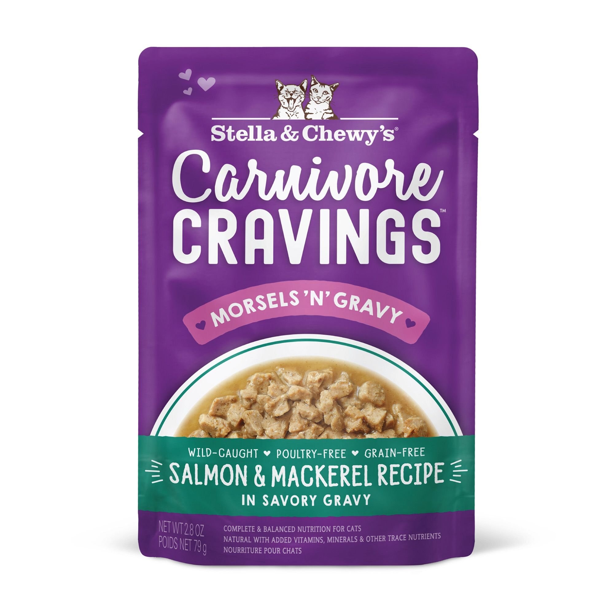STELLA & CHEWY'S Carnivore Cravings Morsels'N'Gravy Salmon & Mackerel Recipe Cat Food, 2.8oz