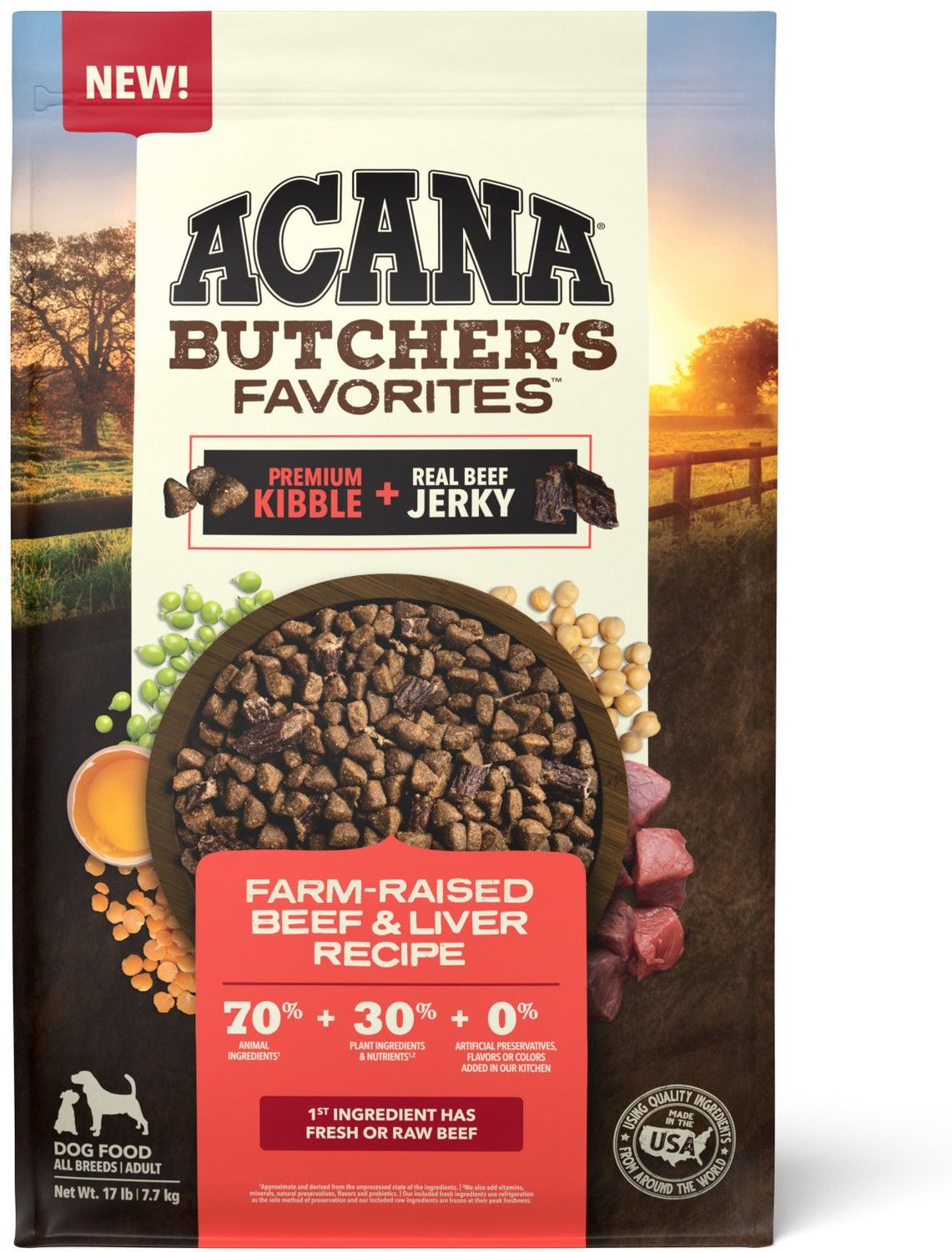 ACANA Butcher’s Favorites GrainFree FarmRaised Beef & Liver Recipe Dry Dog Food, 17lb bag