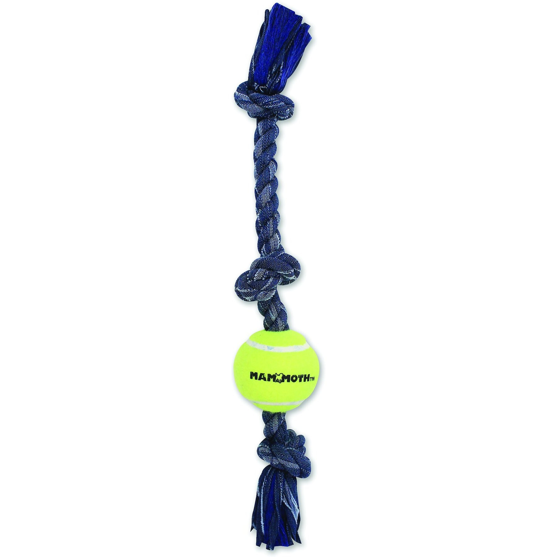 Mammoth Denim 3 Knot Rope Tug with Tennis Ball Dog Toy, Medium