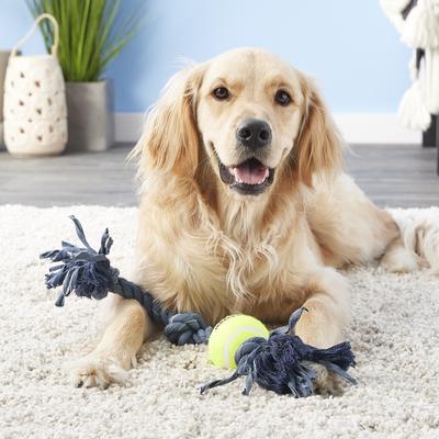 Show full view: Mammoth Denim 3 Knot Rope Tug with Tennis Ball Dog Toy, Medium slide 4 of 8