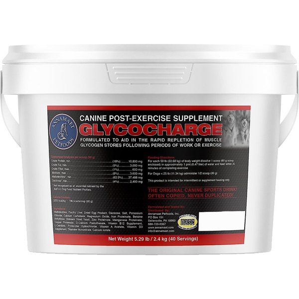 ANNAMAET Glycocharge Post Exercise Dog Powder Supplement, 5.3lb pail