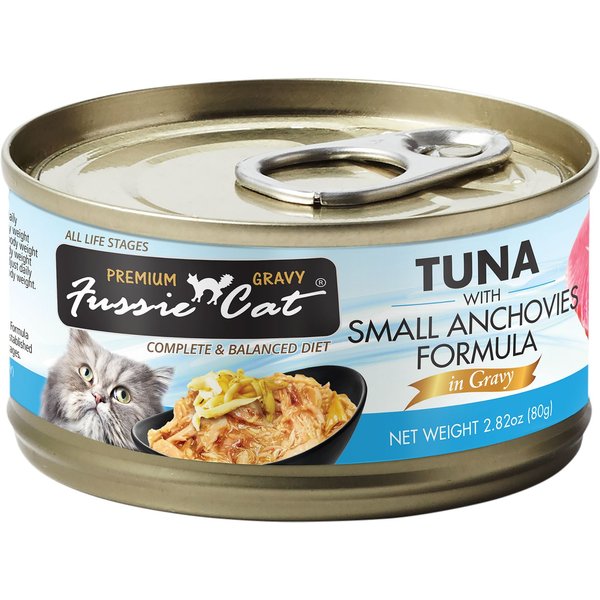 FUSSIE CAT Tuna with Small Anchovies in Gravy Wet Cat Food, 2.82oz can