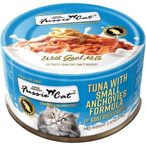 Fussie Cat Tuna with Small Anchovies in Goats Milk Wet Cat Food, 2.47-oz can, case of 24