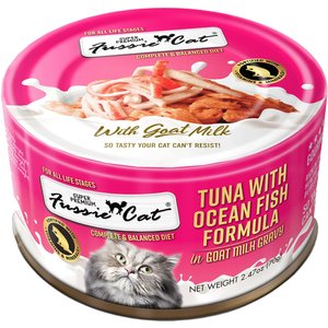 Fussie Cat Tuna with Oceanfish in Goats Milk Wet Cat Food, 2.47-oz can, case of 24