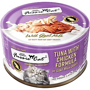Fussie Cat Tuna with Chicken in Goats Milk Wet Cat Food, 2.47-oz can, case of 24