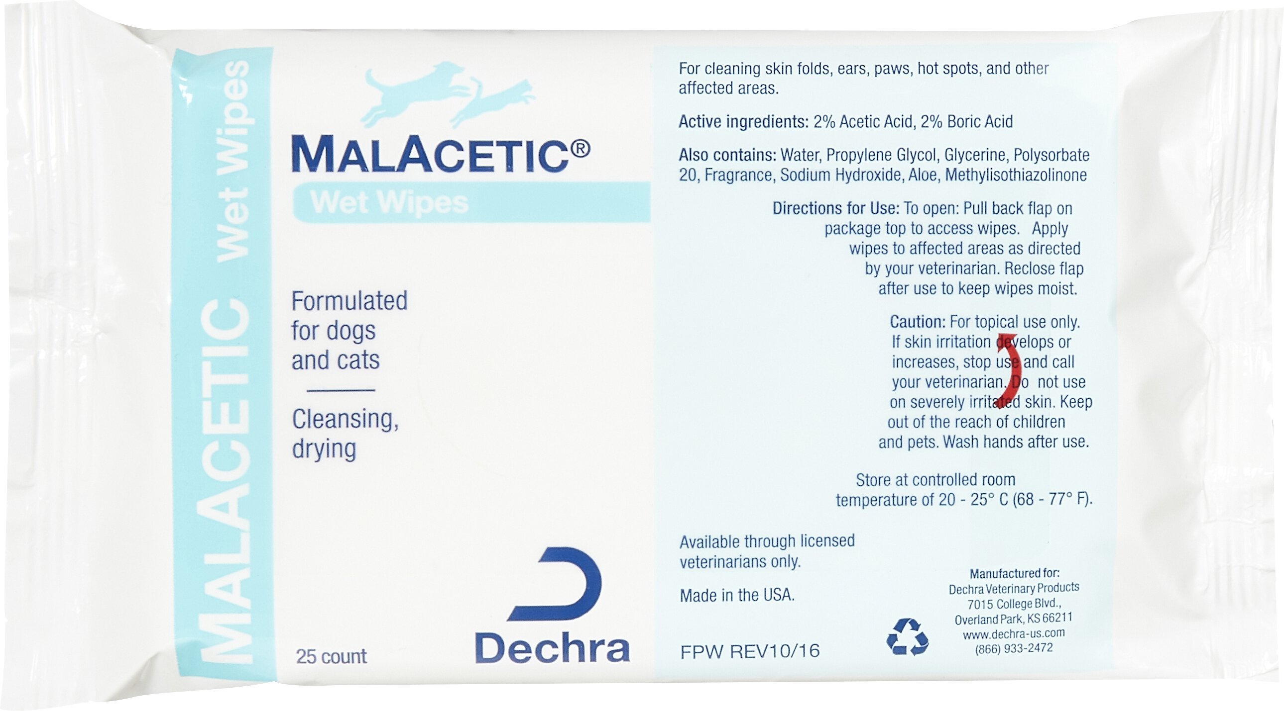 Dechra MalAcetic Wet Wipes/Dry Bath, 100 Count