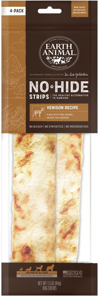 Earth Animal No-Hide Strips Thin Natural Rawhide Alternative Venison Recipe Dog Chew Treat