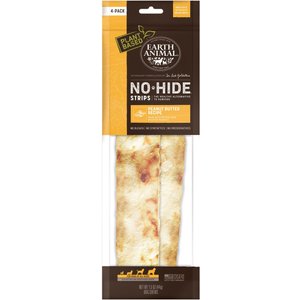 Earth Animal No-Hide Strips Thin Natural Rawhide Alternative Peanut Butter Vegetarian Recipe Chew Dog Treats, 4 count,