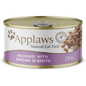 Applaws Limited Ingredient Mackerel & Sardine in Broth Canned Wet Cat Food, 2.47-oz can, case of 24