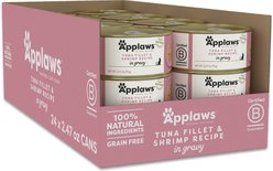 Applaws Tuna & Shrimp in Gravy Limited Ingredient Canned Wet Cat Food, 2.47-oz can, case of 24
