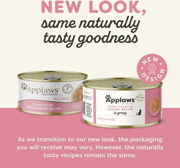 Applaws Tuna & Shrimp in Gravy Limited Ingredient Canned Wet Cat Food, 2.47-oz can, case of 24