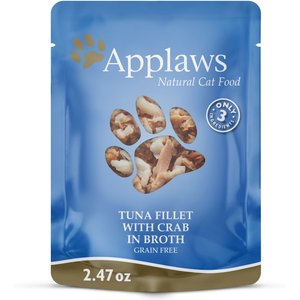 Applaws Tuna with Crab Broth Limited Ingredient Wet Cat Food, 2.47-oz pouch, case of 12