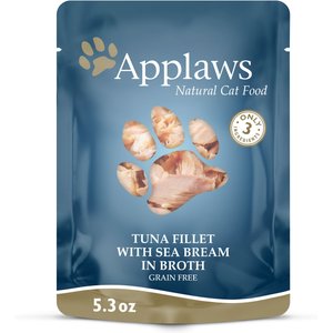 Applaws Tuna with Seabream in Broth Limited Ingredient Wet Cat Food, 5.3-oz pouch, case of 12
