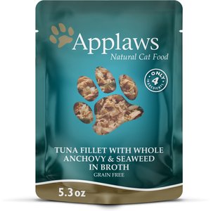 Applaws Tuna with Anchovies in Broth Limited Ingredient Wet Cat Food, 5.3-oz pouch, case of 12