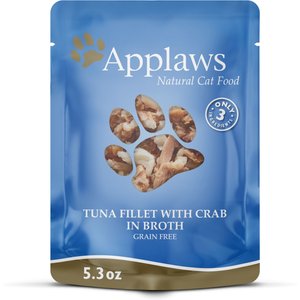 Applaws Tuna with Crab in Broth Limited Ingredient Wet Cat Food, 5.3-oz pouch, case of 12