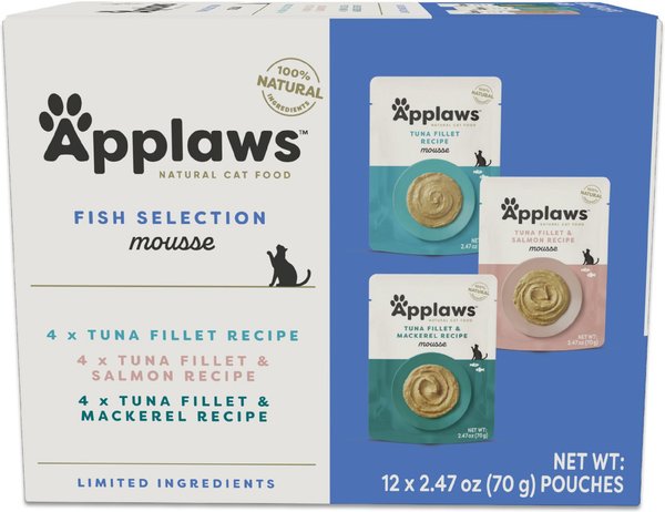 Applaws Fish Selection Mousse Variety Pack Limited Ingredient Wet Cat Food, 2.47-oz pouch, case of 12