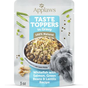 Applaws Taste Toppers Whitefish with Salmon, Green Beans & Lentils Recipe in Gravy Natural Wet Dog Food, 3-oz pouch, case of 12