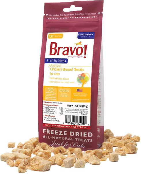 Bravo! Healthy Bites Chicken Breast Freeze-Dried Cat Treats, 1.5-oz bag slide 1 of 3