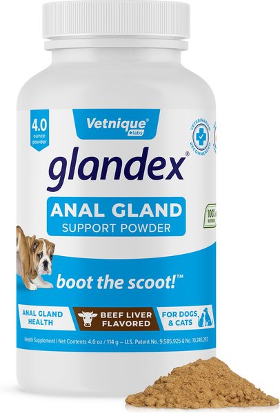 VETNIQUE LABS Glandex Anal Gland Support Digestion Probiotics Beef Liver Flavored Pumpkin Fiber Powder Supplement for Dogs Cats 4.0 oz bottle Chewy