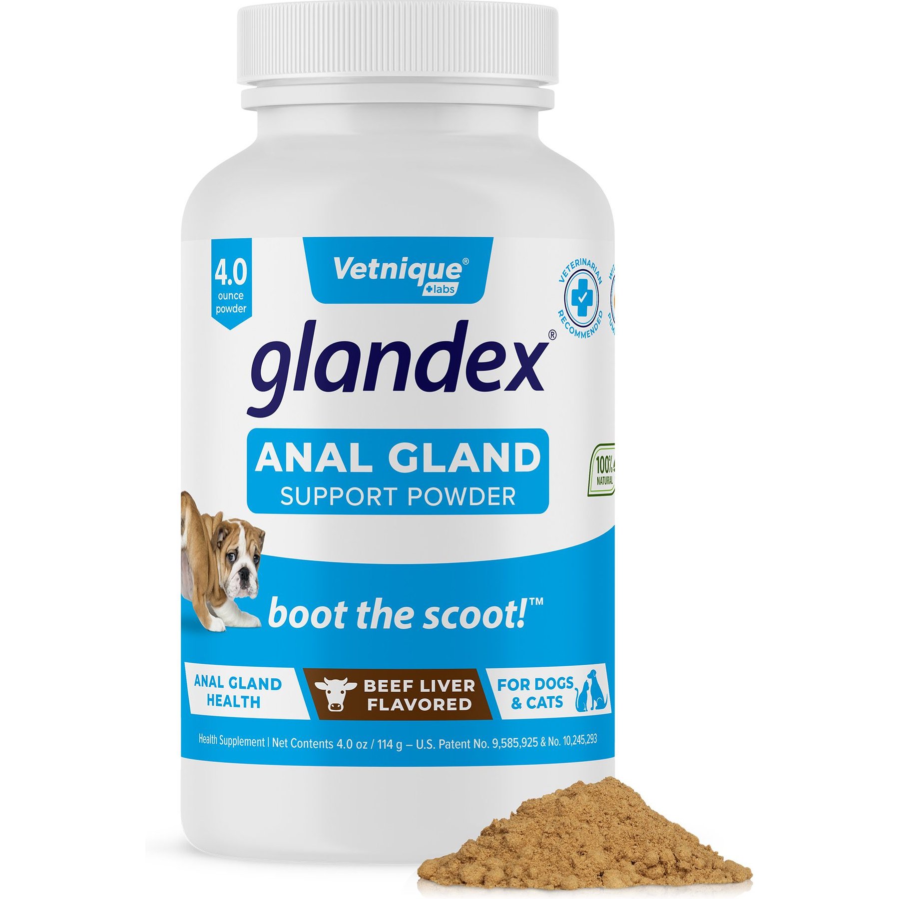 Vetnique Labs Glandex Anal Gland & Probiotic Beef Liver Flavored Pumpkin  Fiber & Digestive Powder Supplement for Dogs & Cats, 2.5-oz bottle