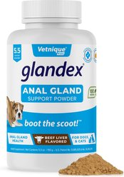 Vetnique Labs Glandex Anal Gland & Probiotic Beef Liver Flavored Pumpkin Fiber & Digestive Powder Supplement for Dogs & Cats, 5.5-oz bottle