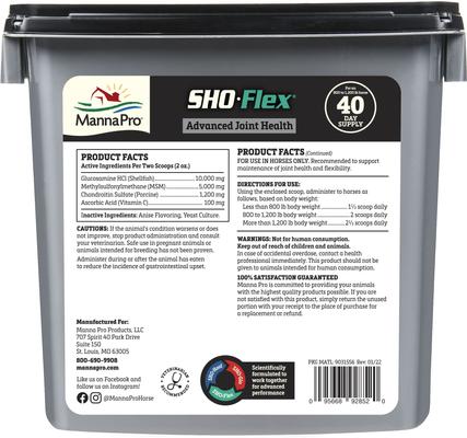 Show full view: Manna Pro Sho-Flex Formulated with MSM Glucosamine & Chondroitin Horse Supplement, 5-lb tub slide 8 of 9