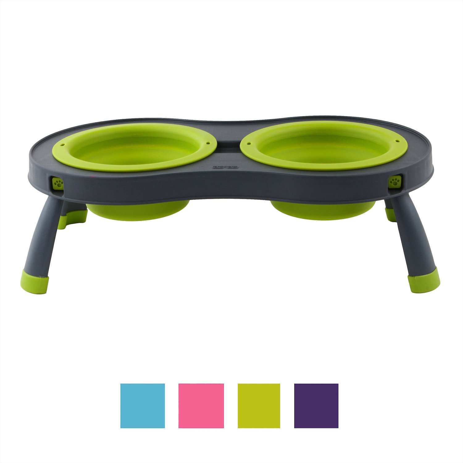 Dexas Popware for Pets Double Bowl Collapsible Travel Feeder 2.5 Cup Capacity Green 