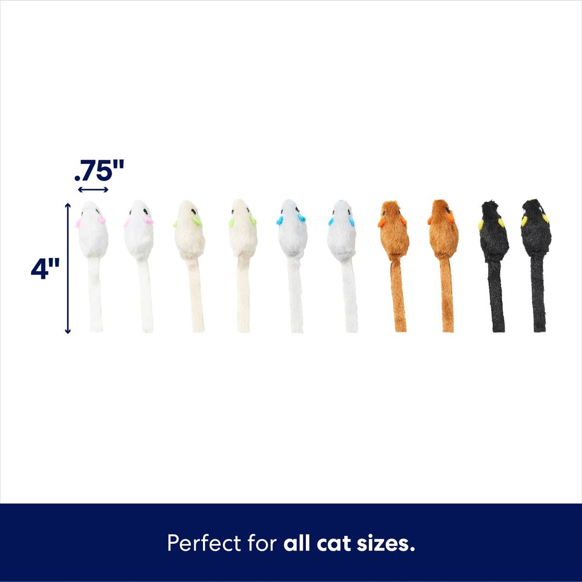 FRISCO Mouse Cat Toy with Catnip, Bright Neutral Multicolor, 10 count