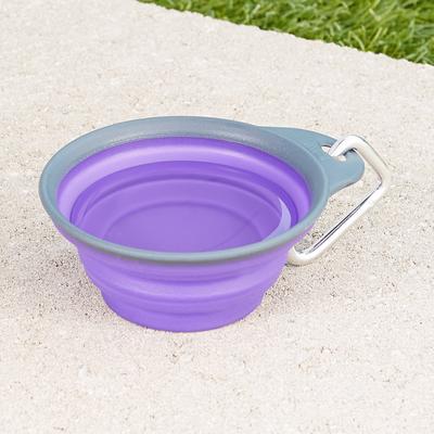 Show full view: Dexas Popware for Pets Collapsible Travel Non-Skid Silicone Dog & Cat Bowl with Carabiner, Purple, 1-cup slide 3 of 7