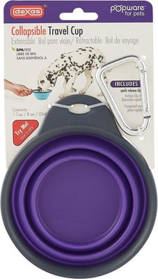 Show full view: Dexas Popware for Pets Collapsible Travel Non-Skid Silicone Dog & Cat Bowl with Carabiner, Purple, 1-cup slide 5 of 7