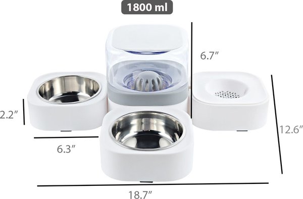 HANAMYA 3-in-1 Set with Automatic Dog & Cat Waterer, White & Gray