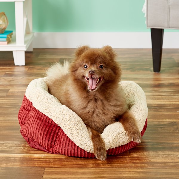 Aspen Pet Self-Warming Bolster Cat & Dog Bed, Warm Spice/Cream, 19-in slide 1 of 7