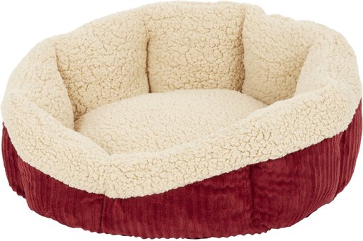 Aspen Pet Self-Warming Bolster Cat & Dog Bed, Warm Spice/Cream, 19-in