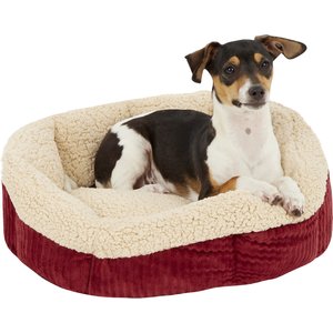 Aspen Pet Self-Warming Bolster Cat & Dog Bed, Warm Spice/Cream, 19-in