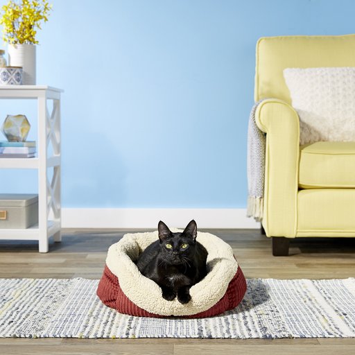 Aspen Pet Self-Warming Bolster Cat & Dog Bed, Warm Spice/Cream, 19-in