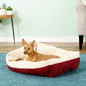 Aspen Pet Self-Warming Bolster Cat & Dog Bed, Warm Spice/Cream, 30-in