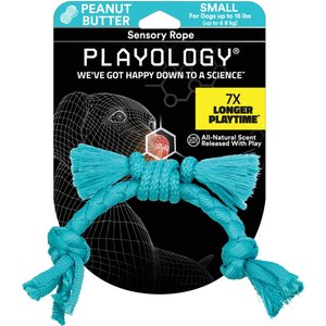 Playology Puppy Sensory Ball Peanut Butter Dog Toy, Blue, Small