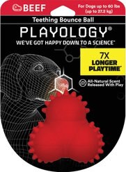 Playology Puppy Teething Bounce Ball Peanut Butter Dog Toy, Red, Large