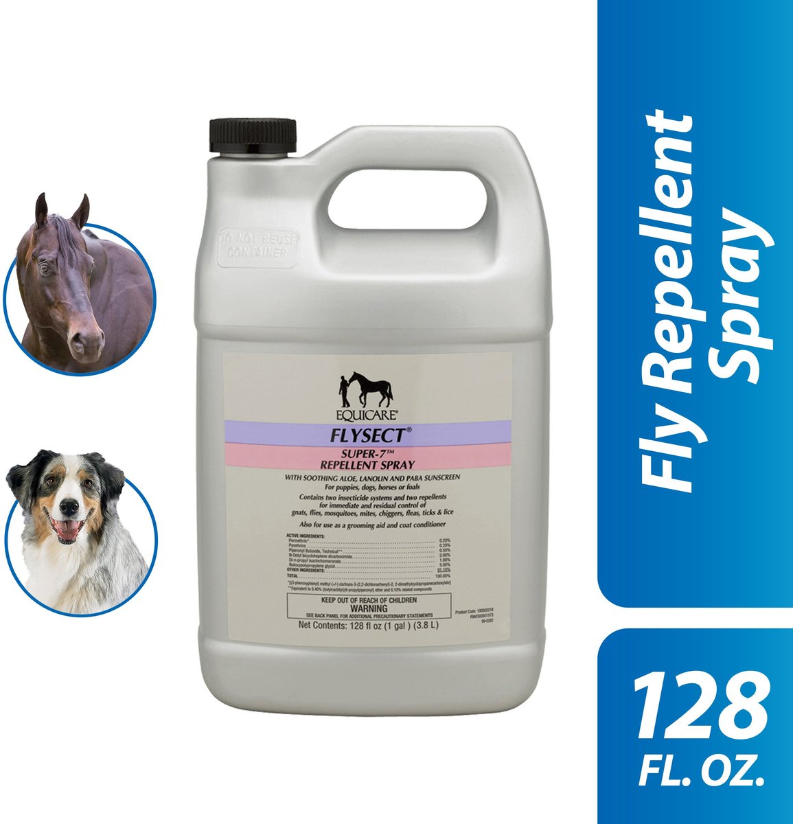 FARNAM Equicare Flysect Super7 Repellent Horse Insect Spray, 128oz