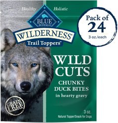 Blue Buffalo Wilderness Trail Toppers Wild Cuts Chunky Duck Bites in Hearty Gravy Grain-Free Dog Food Topper, 3-oz, case of 24