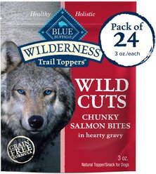 Blue Buffalo Wilderness Trail Toppers Wild Cuts Chunky Salmon Bites in Hearty Gravy Grain-Free Dog Food Topper, 3-oz, case of 24