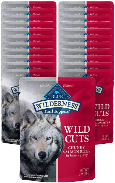 Blue Buffalo Wilderness Trail Toppers Wild Cuts Chunky Salmon Bites in Hearty Gravy Grain-Free Dog Food Topper, 3-oz, case of 24 slide 1 of 8