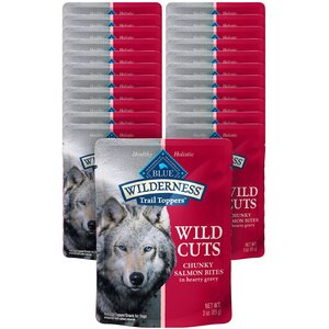 Blue Buffalo Wilderness Trail Toppers Wild Cuts Chunky Salmon Bites in Hearty Gravy Grain-Free Dog Food Topper, 3-oz, case of 24